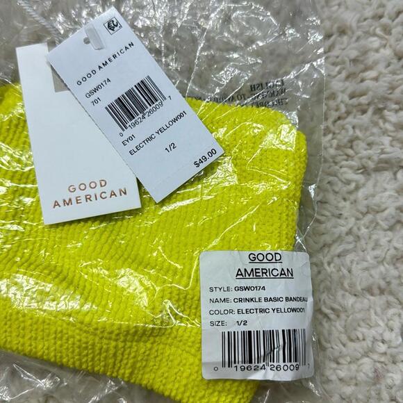 Good American Womens Crinkle Basic Bandeau Bikini‎ Top Size S-M  Yellow New - Picture 7 of 8
